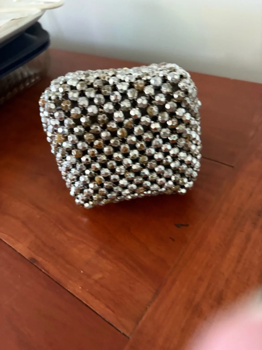 Y2K Silver Beaded Mini Bag Italy Metallic Evening Purse Vintage Glam - Picture 4 of 10